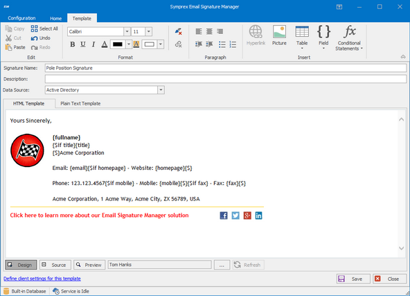 Email Signature Manager for Outlook, Office and Exchange Server makes it easy to automatically include signatures, campaigns, and disclaimers on all outgoing emails.