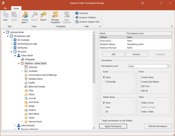 Folder Permissions Manager makes it easy to centrally manage mailbox delegates and folder permissions, as well as public folder permissions, on Office 365 and Exchange Server.
