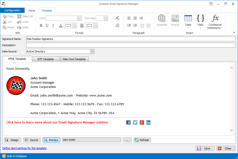 Email Signature Manager Screenshots